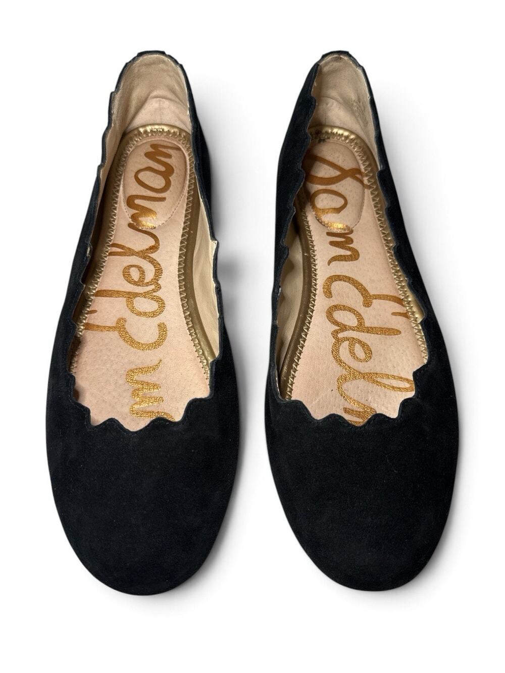 Sam Edelman Francis Women's Black Suede Scalloped Ballet Flats Comfort 8M